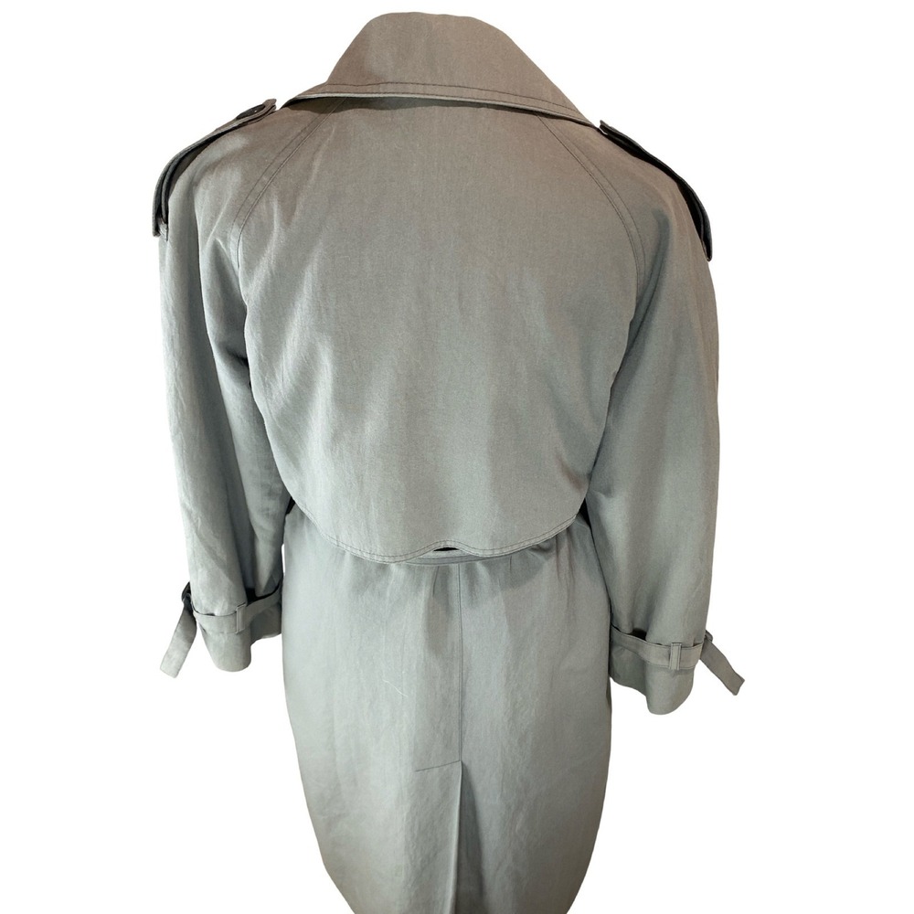 London Fog Vintage Trench Coat Sage Green Double Breasted Belted 6 Reg USA Made - Picture 11 of 16